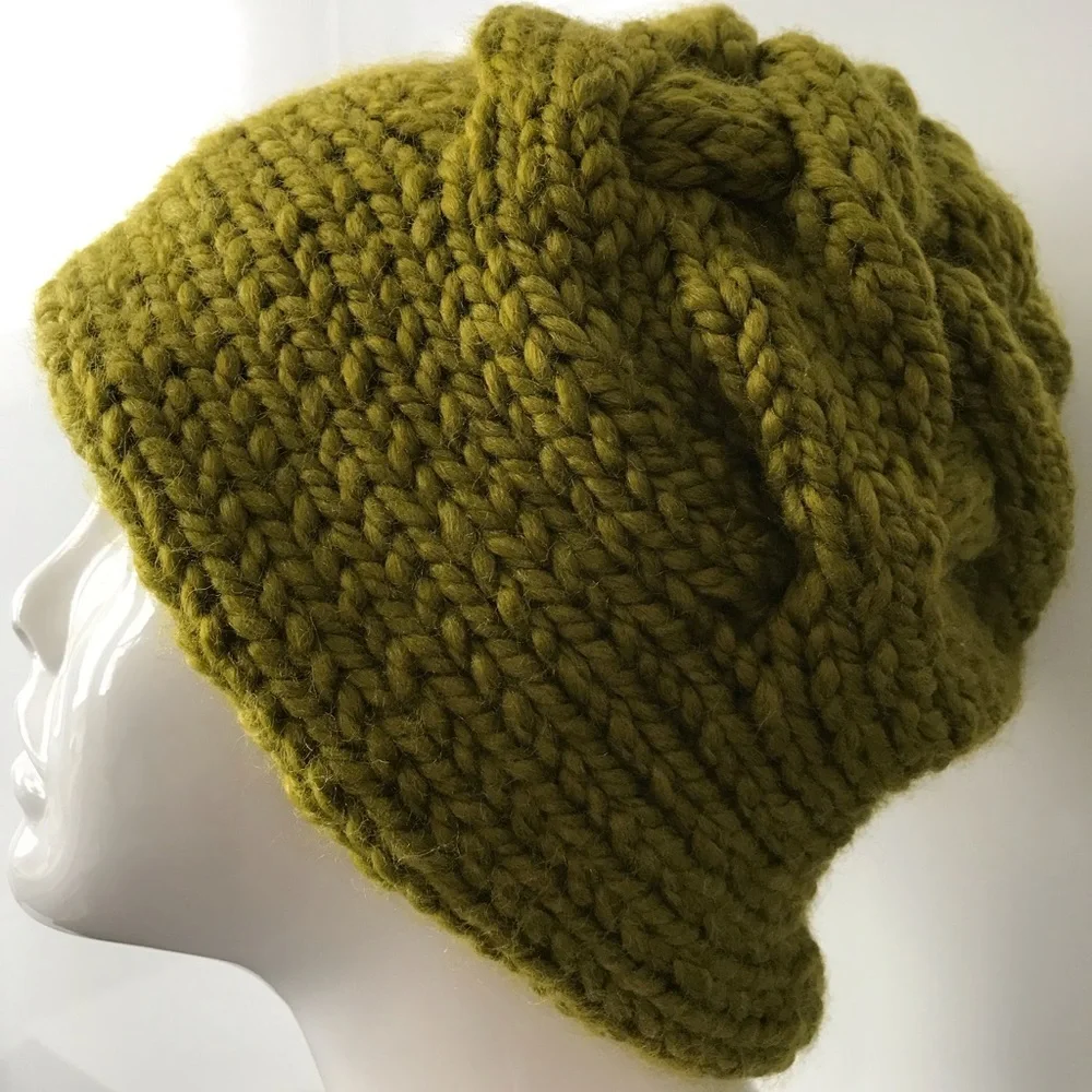 NEW Handmade Oversize Chunky Wool Hat, Criss-Cross Cable Crown